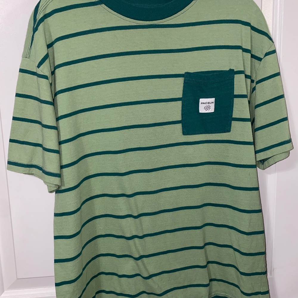 PacSun Green Striped Short Sleeve Tee